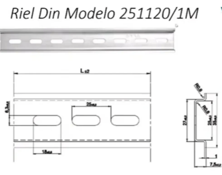 2511120/1M - PK2 — Riel Din De Acero Ranurado Tekno Powers Lote 2 Pzs De 1mt 