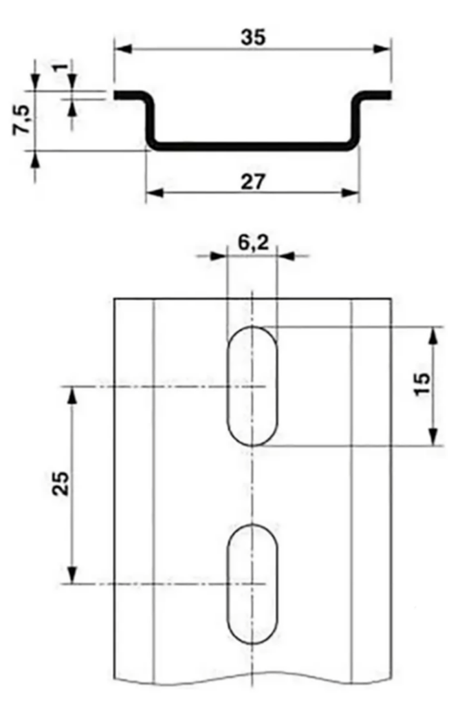 2511120/1M - PK2 — Riel Din De Acero Ranurado Tekno Powers Lote 2 Pzs De 1mt 