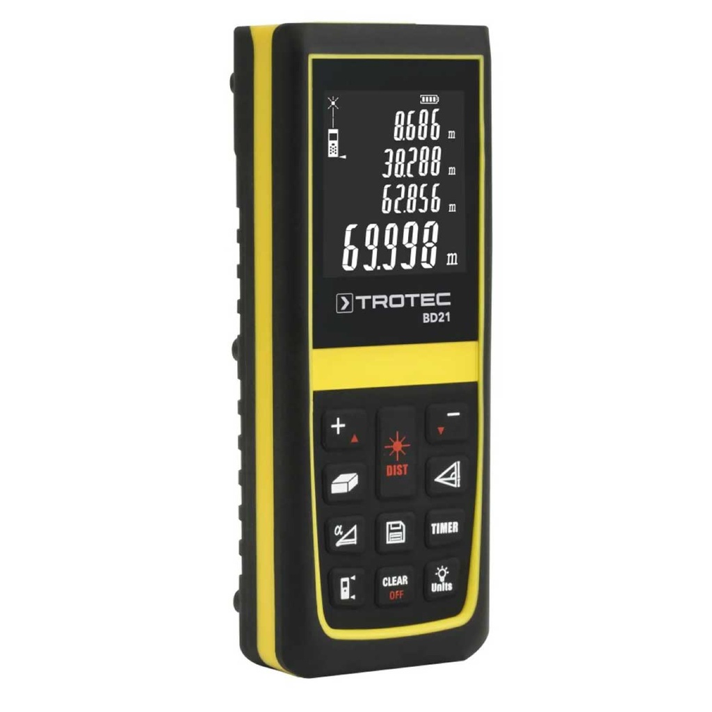 BD21 — DISTANCE METER IP54 WITH A 90° TILT SENSOR | 3-POINT PYTHAGORAS FOR AREA, VOLUME AND DISTANCE | 0.16 - 230 ft