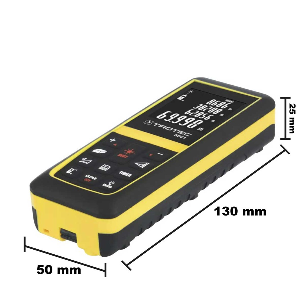 BD21 — DISTANCE METER IP54 WITH A 90° TILT SENSOR | 3-POINT PYTHAGORAS FOR AREA, VOLUME AND DISTANCE | 0.16 - 230 ft