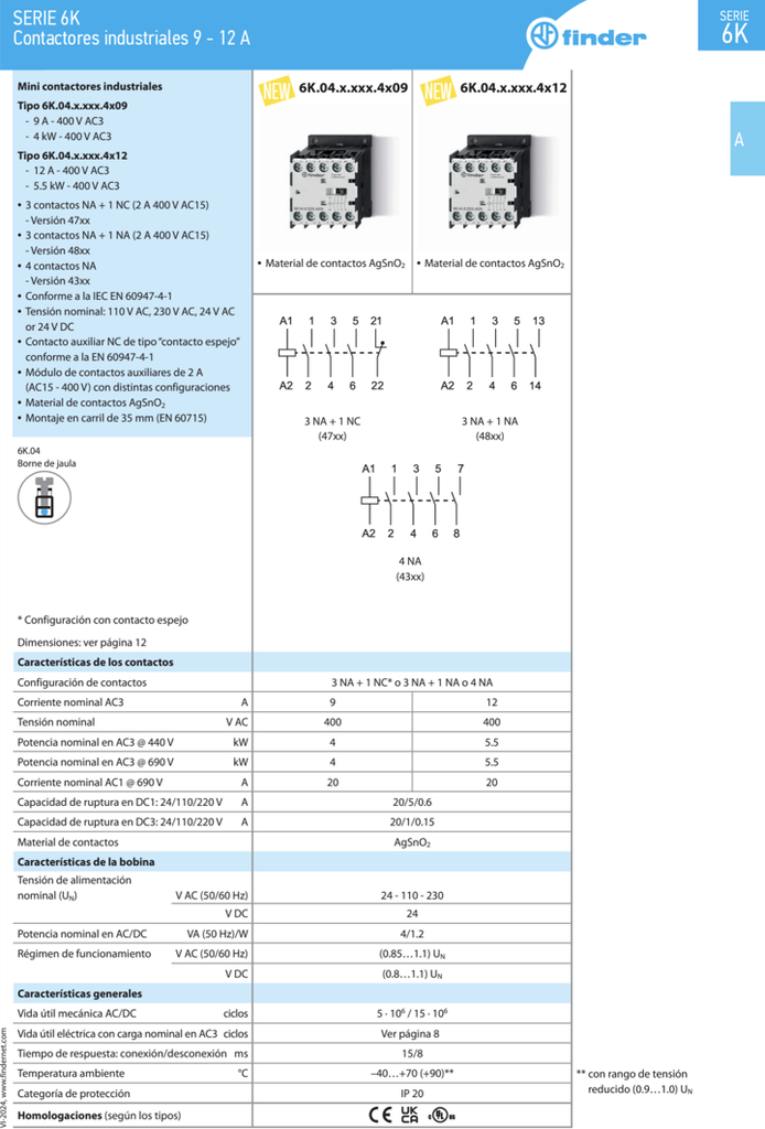 6K0480244309 — Mini Contactor 24VAC 4NA 9A Finder 6K0480244309