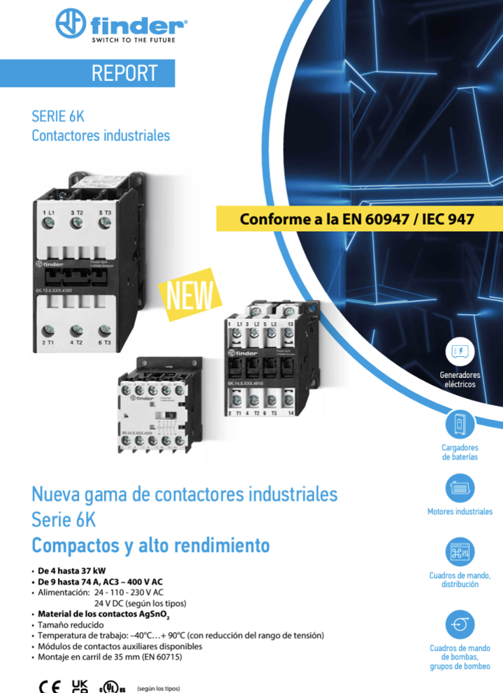 6K1480244718 — Contactor Industrial 24V AC 3NA+1NC 18 A Finder 6K1480244718