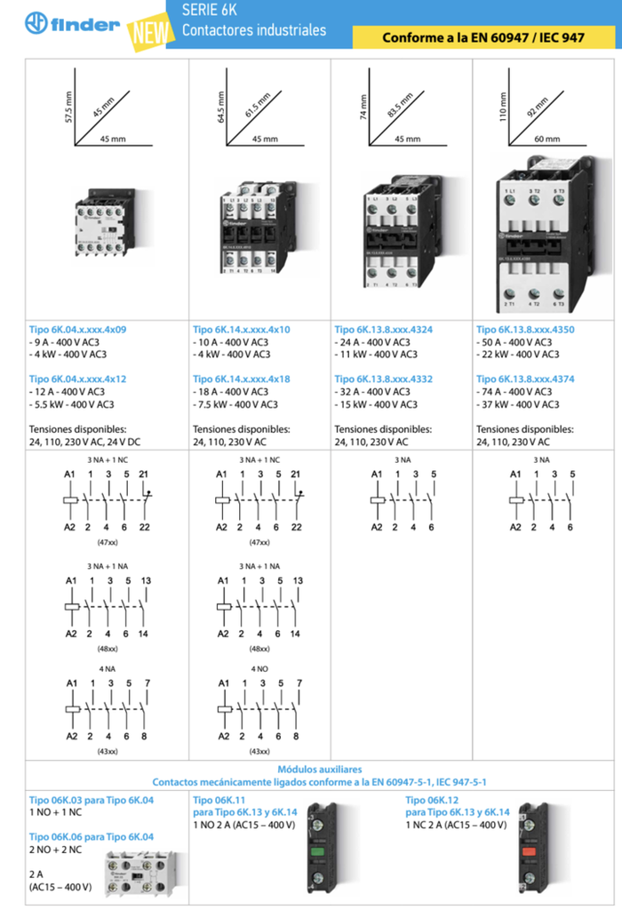 06K11 — Modulo auxiliar 1 NA para tipo [6K.13, 6K.14] Finder 06K11