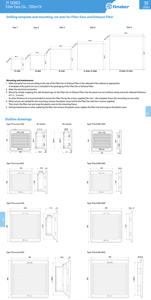 7F3081201020 — Ventilador c/filtro 120VAC 92x92mm 29m3/h ext