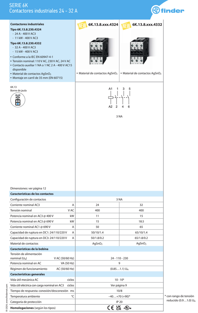 6K1380244350 — Contactor Industrial 24V AC 3NA 50 A