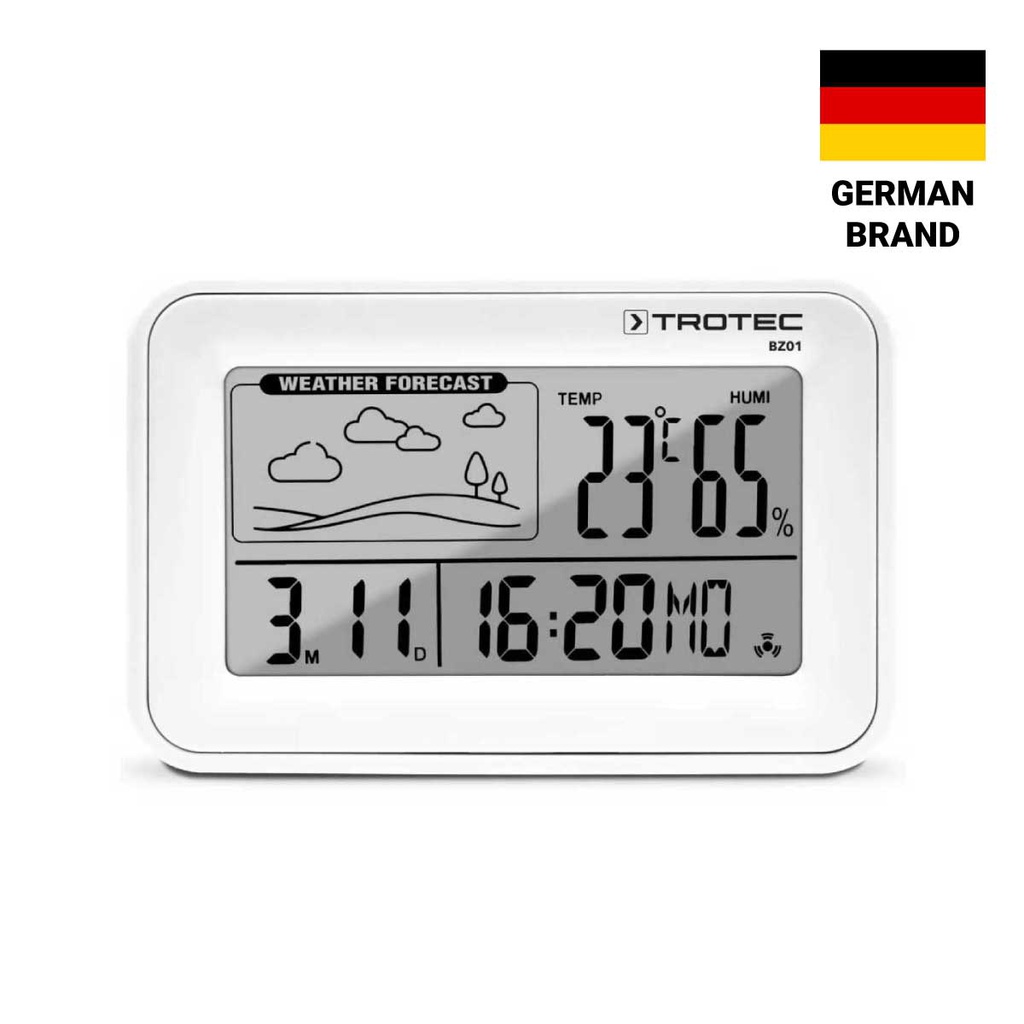 BZ01 — TERMOHIGROMETER DIGITAL ALARM CLOCK WITH WEATHER STATION | RANGE 14-122 °F | 4-IN-1