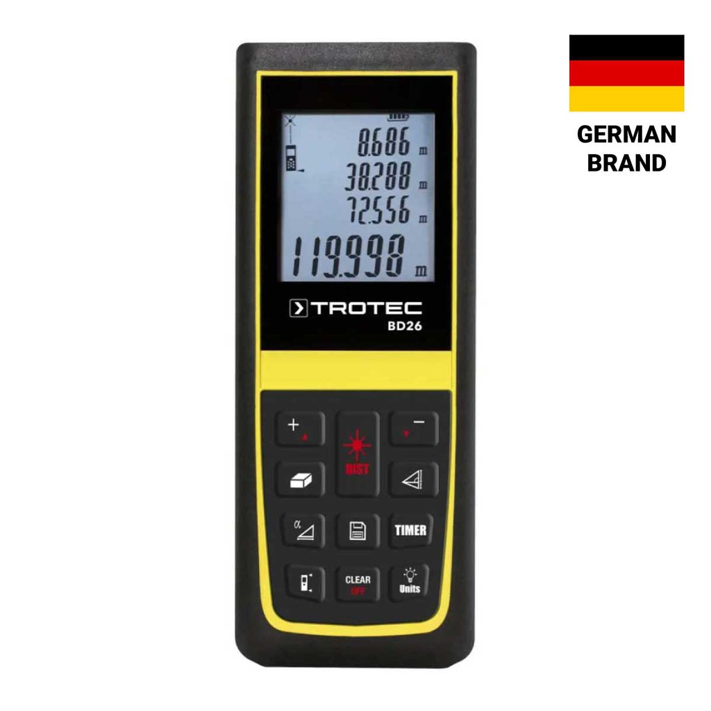 BD21 — DISTANCE METER IP54 WITH A 90° TILT SENSOR | 3-POINT PYTHAGORAS FOR AREA, VOLUME AND DISTANCE | 0.16 - 230 ft